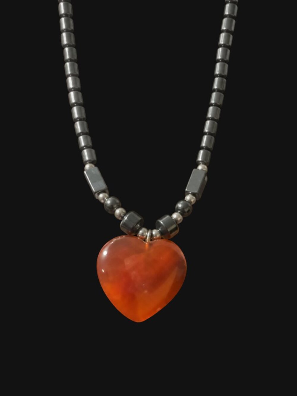 vintage y2k hematite genuine carnelian stone necklace scene alt grunge goth punk